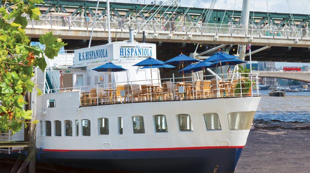 Main Deck R.S. Hispaniola: Charming boat venue with outdoor seating for events.