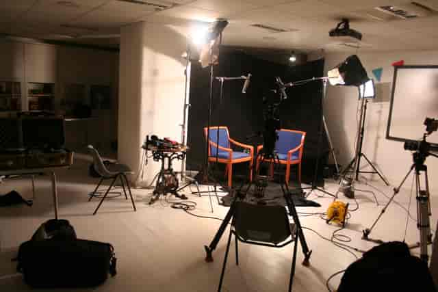 Professional meeting setup in Eastside Shoreditch with chairs and quality production equipment.