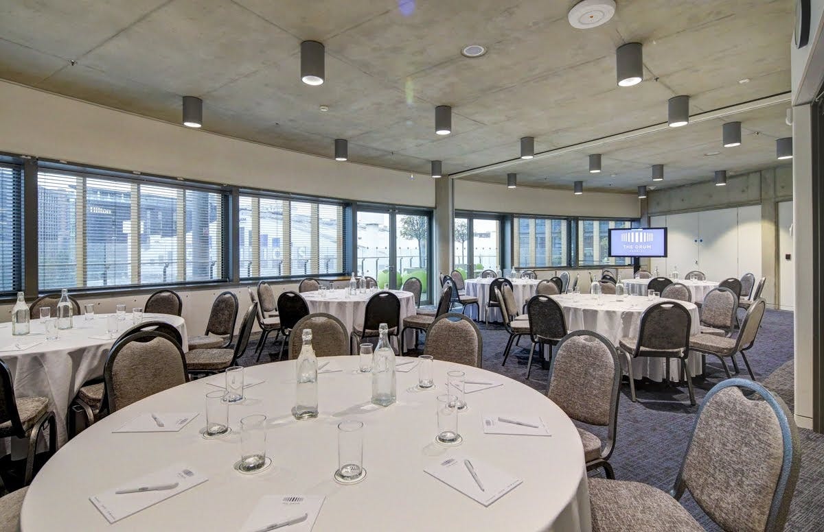 Boardroom at The Drum, Wembley: versatile meeting space with natural light for corporate events.