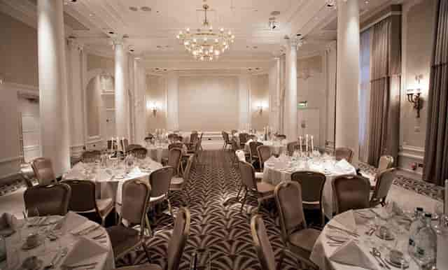 Elegant banquet room in The Adelphi Suite, Waldorf Hilton, ideal for weddings and corporate events.
