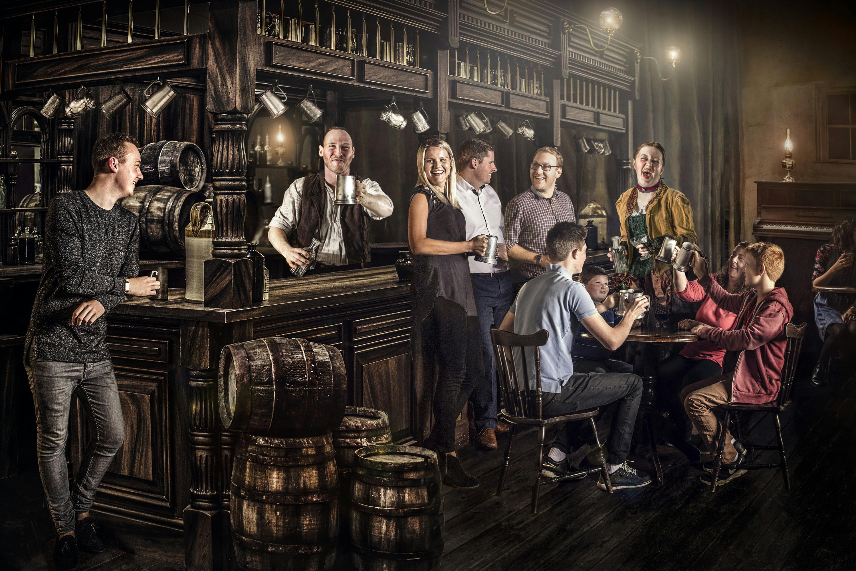 Lively pub scene at The Tavern, rustic decor for networking events in London Dungeon.