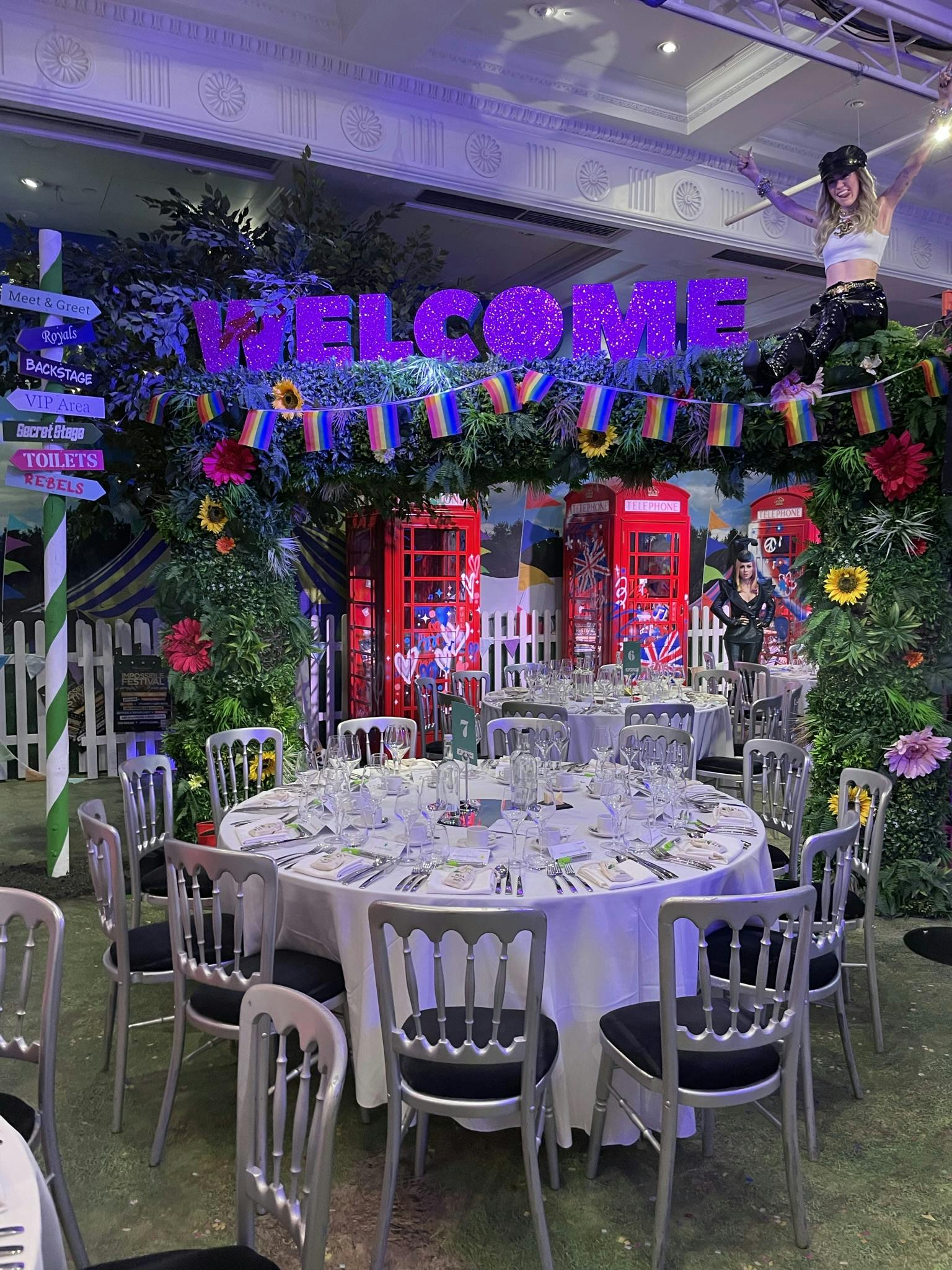 Vibrant event space at Madame Tussauds with colorful decor for celebrations.