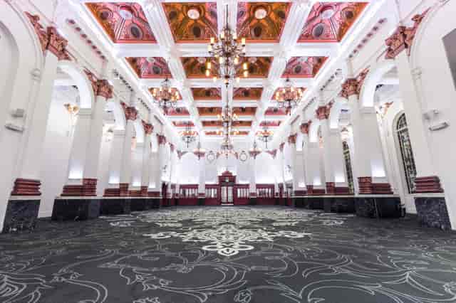 Grand event space with high ceilings at 8 Northumberland Avenue for conferences and formal events.