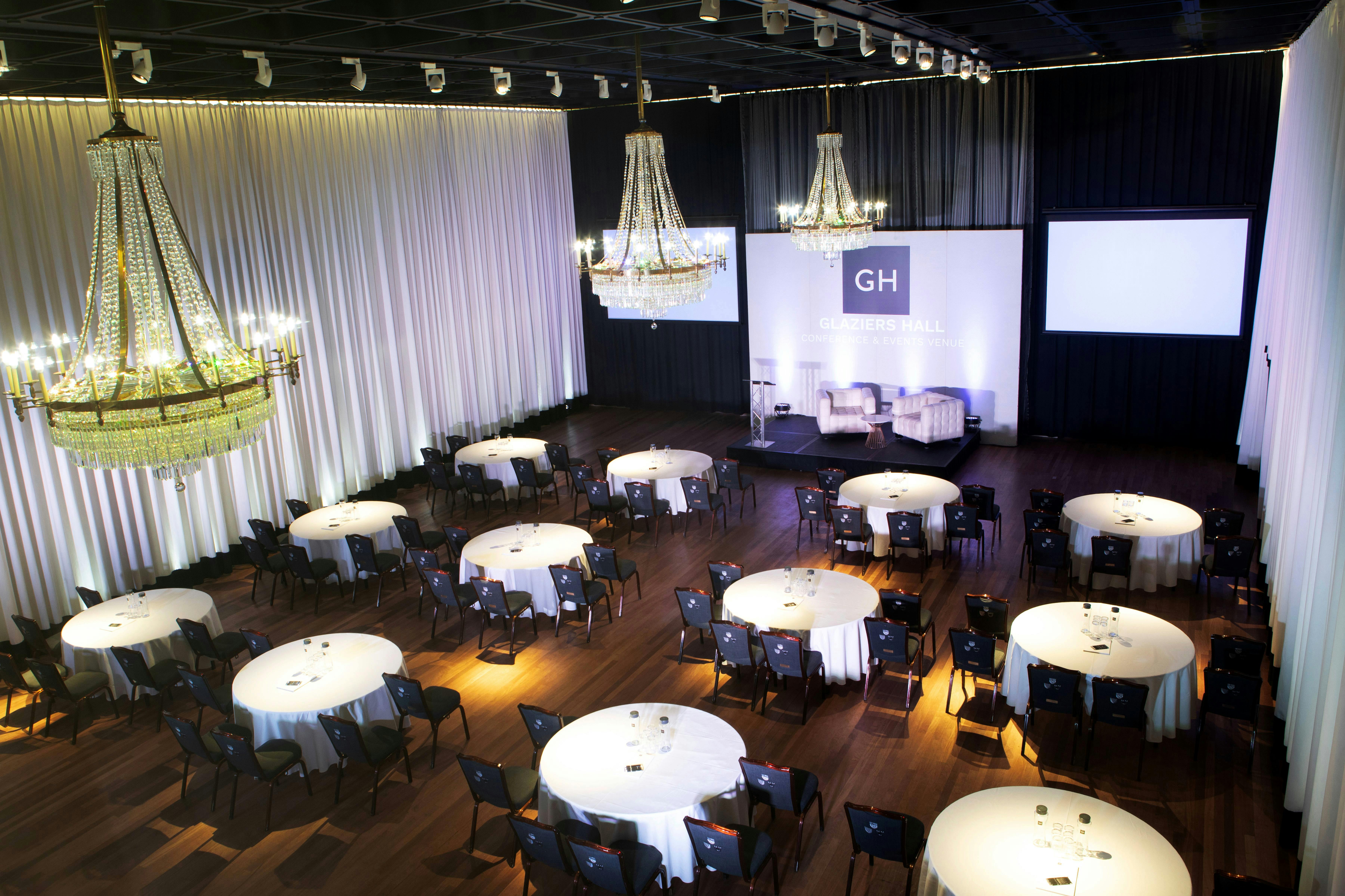 Elegant River Room at Glaziers Hall, ideal for conferences and corporate events.