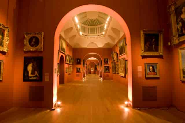 Elegant Soane Gallery with arched entrances, ideal for art exhibitions and events.