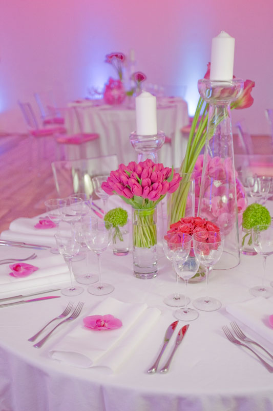 Elegant table setting with pink tulips in The Linbury Room, perfect for weddings and events. - Banner