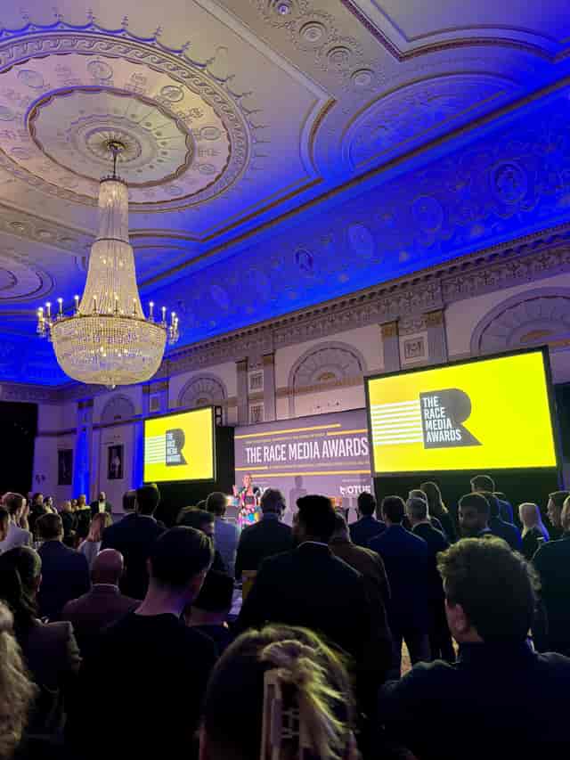 Gala awards ceremony, Plaisterers' Hall, branded stage