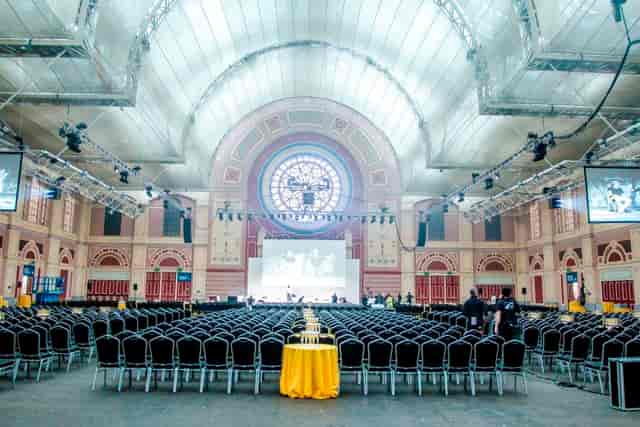 Great Hall at Alexandra Palace, spacious venue for conferences with ornate architecture.