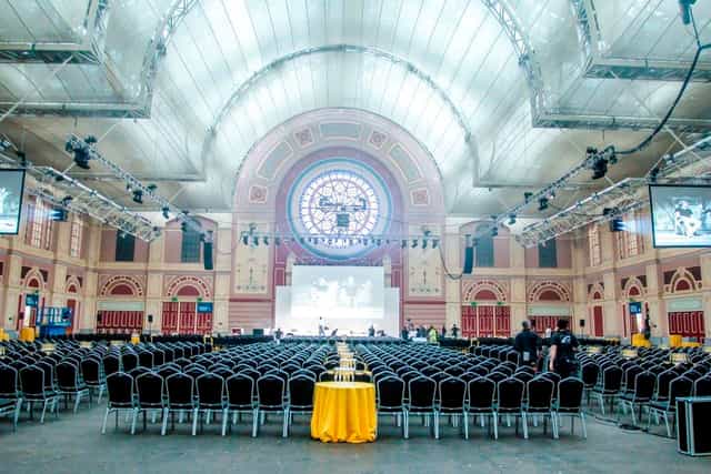 Great Hall at Alexandra Palace, spacious venue for conferences with ornate architecture.