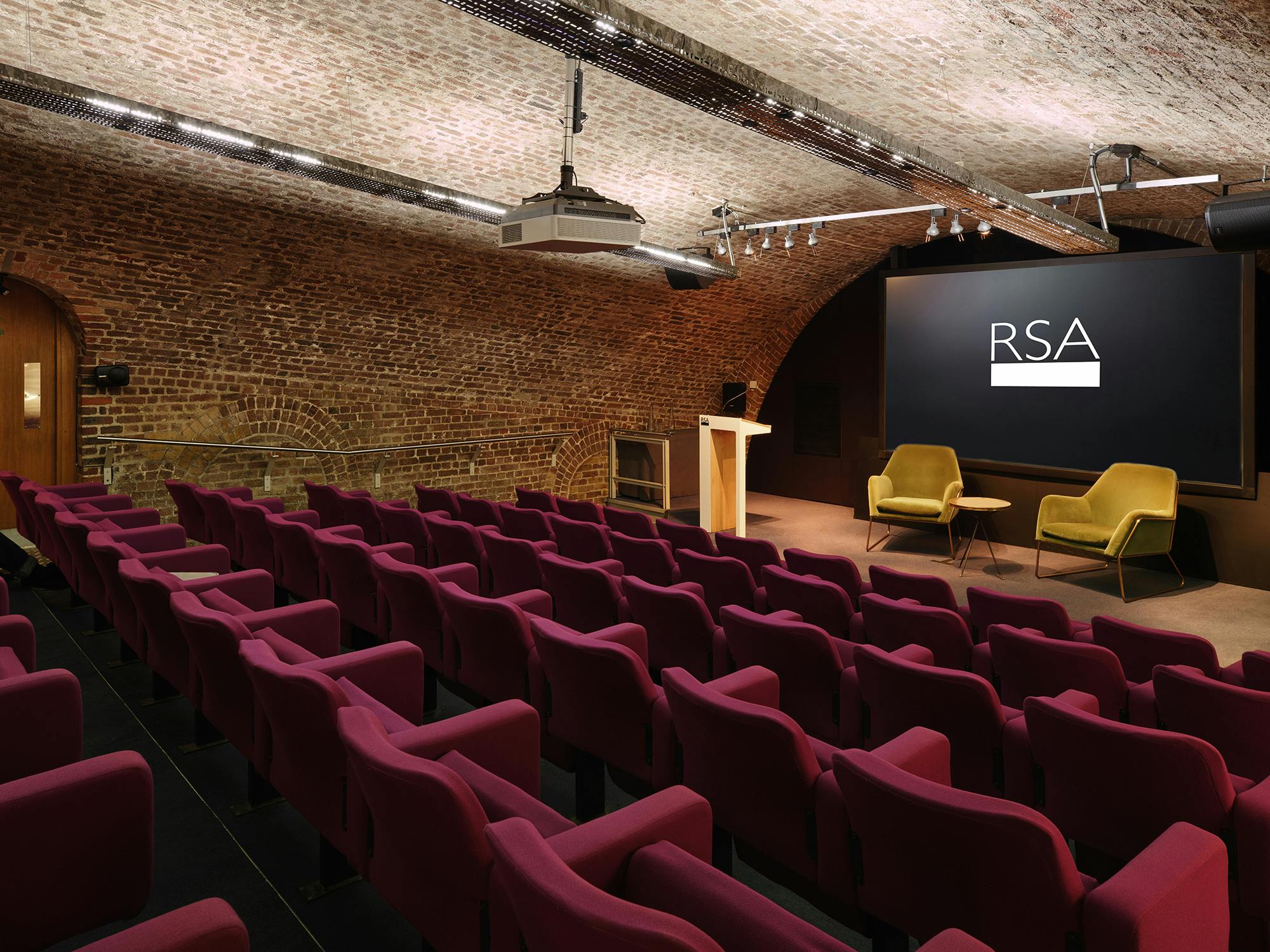 Durham Street Auditorium with plush seating, ideal for workshops and presentations.