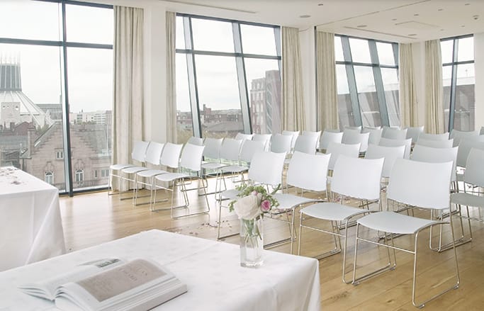 Modern event space at Hope Street Hotel with panoramic views, ideal for meetings and workshops.