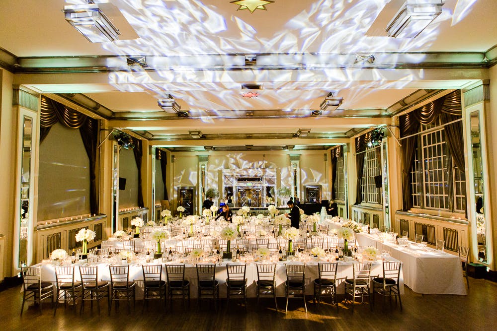 Elegant Bloomsbury Ballroom setup for upscale weddings and events with floral centerpieces.