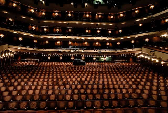 Barbican Theatre with tiered seating, perfect for conferences and concerts.