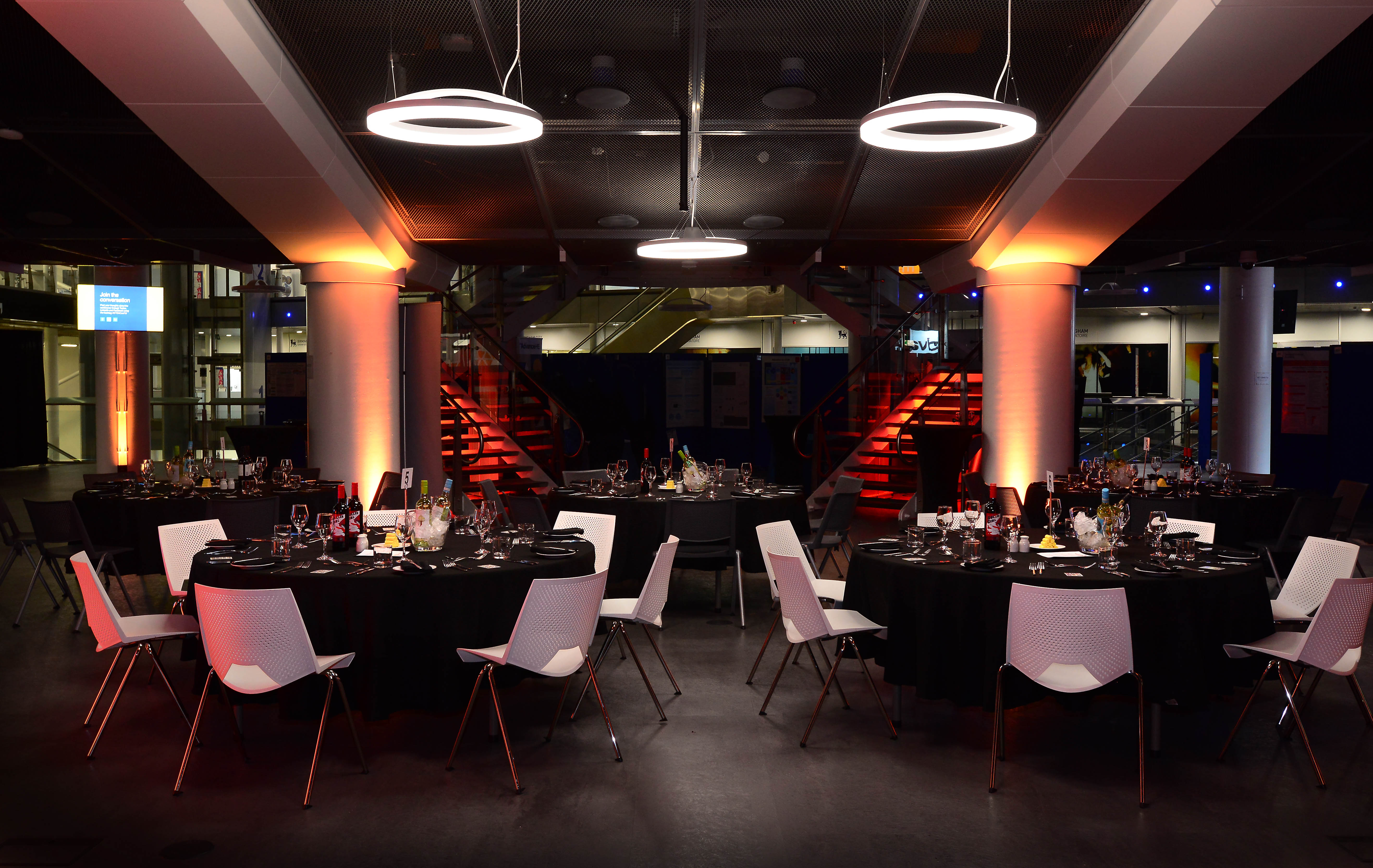 Sophisticated event space at Millennium Point for formal dinners with elegant decor.