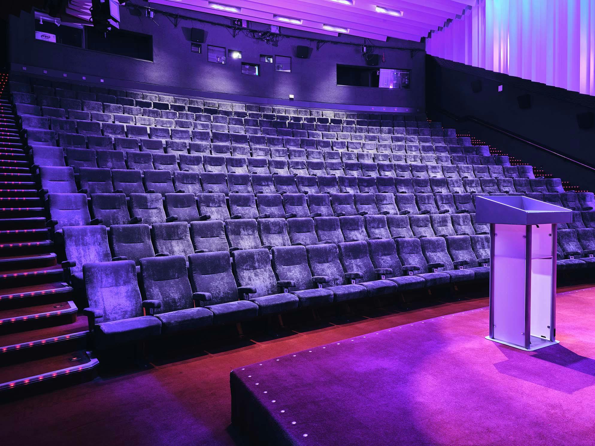 Cinema 1 at Barbican Centre: tiered seating auditorium for conferences and corporate events.