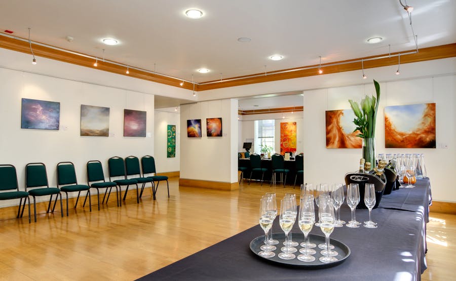 Knapp Gallery event space with modern decor, ideal for networking and celebrations.