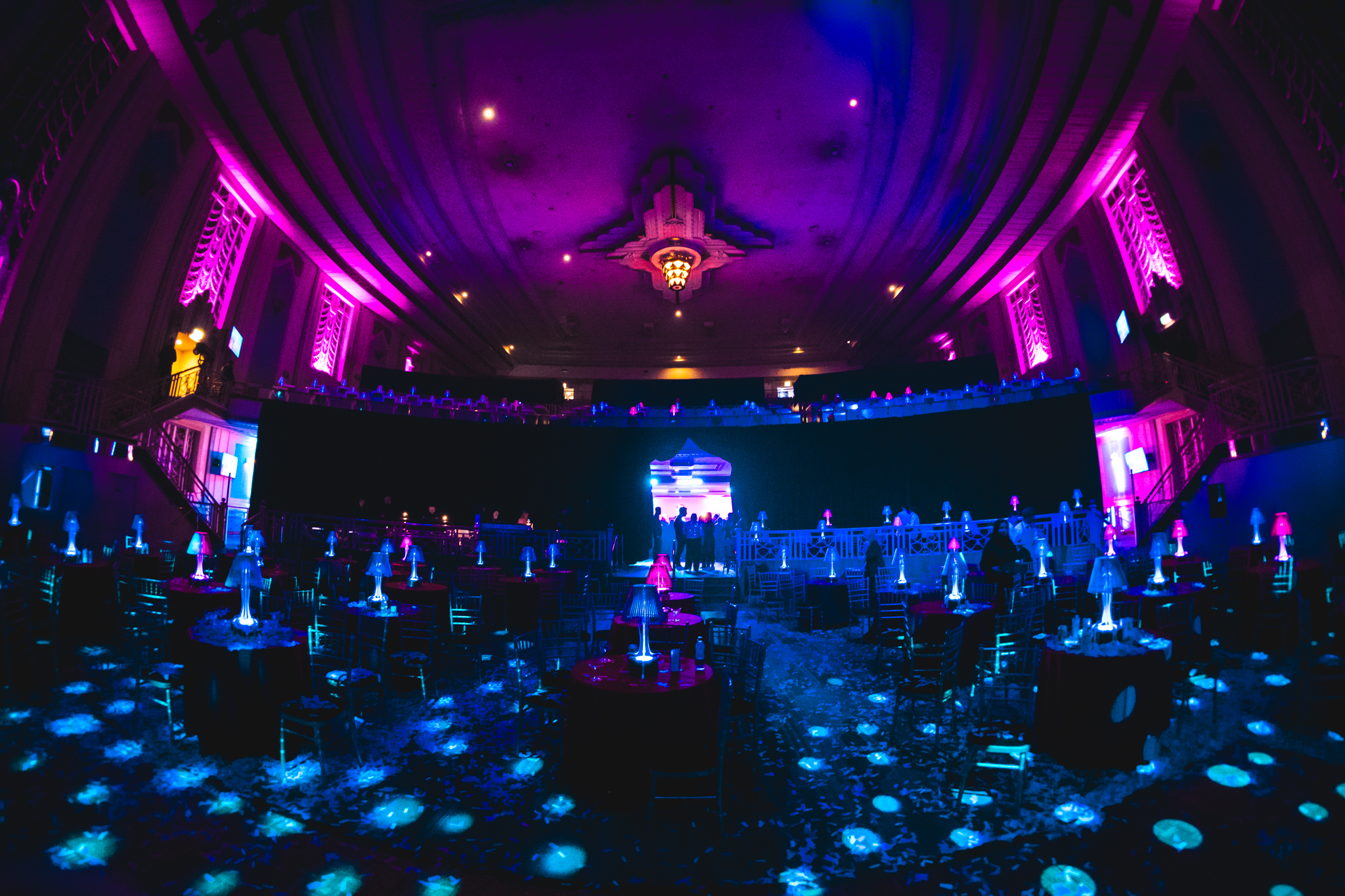 Christmas party at Troxy with elegant purple lighting and a stylish dance floor. - Banner