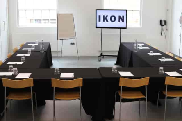 Events Room at Ikon Gallery, U-shaped tables for professional meetings and workshops.