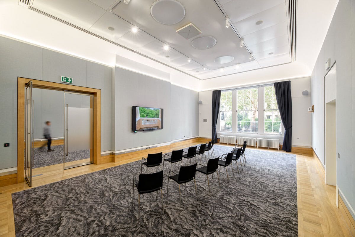 Versatile meeting space in Prince Philip House, ideal for workshops and conferences.