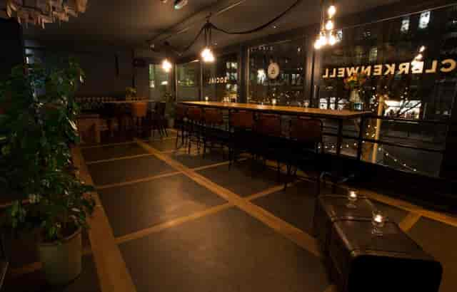 Industrial-chic Clerkenwell & Social 1st floor for corporate happy hour and evening networking.