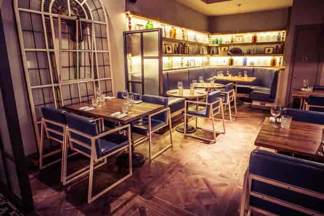 Elegant restaurant dining space for corporate dinners and intimate gatherings.