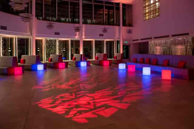 Stylish Terrace Restaurant event space with modern seating and vibrant lighting.