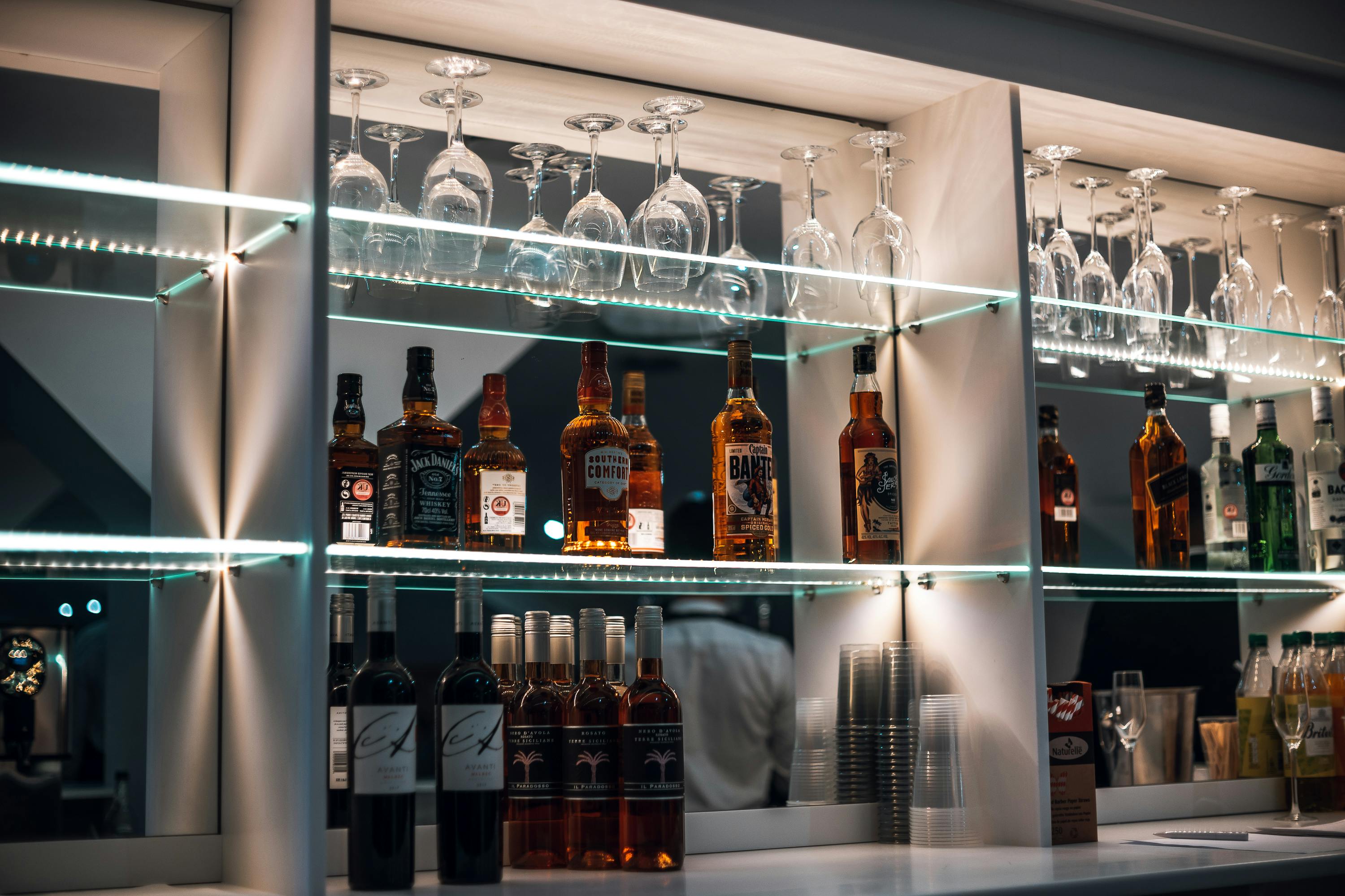 2010 Club bar at Selhurst Park, featuring spirits and glassware for events.