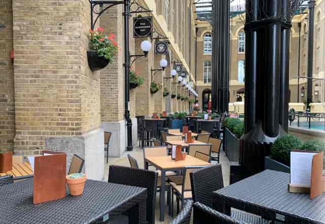 Outdoor dining area at The Alexander Hay, perfect for networking events and receptions.