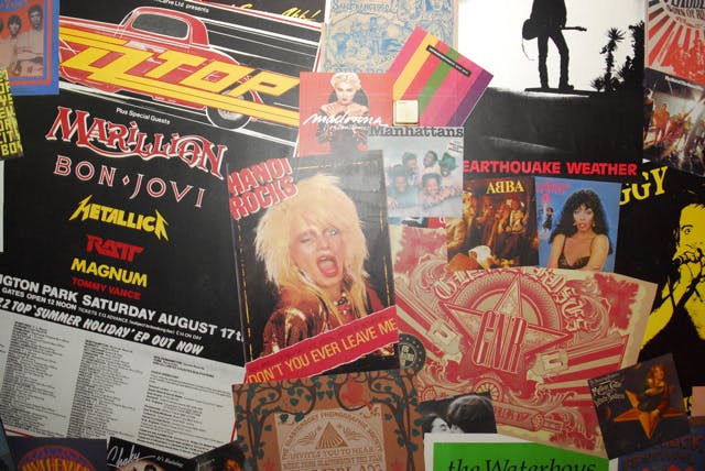 Vibrant vintage concert posters at Decadia, Piccadilly Institute for themed events.