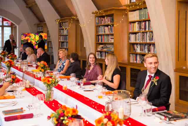 Elegant banquet setting in Southwark Cathedral Library for formal events and celebrations.