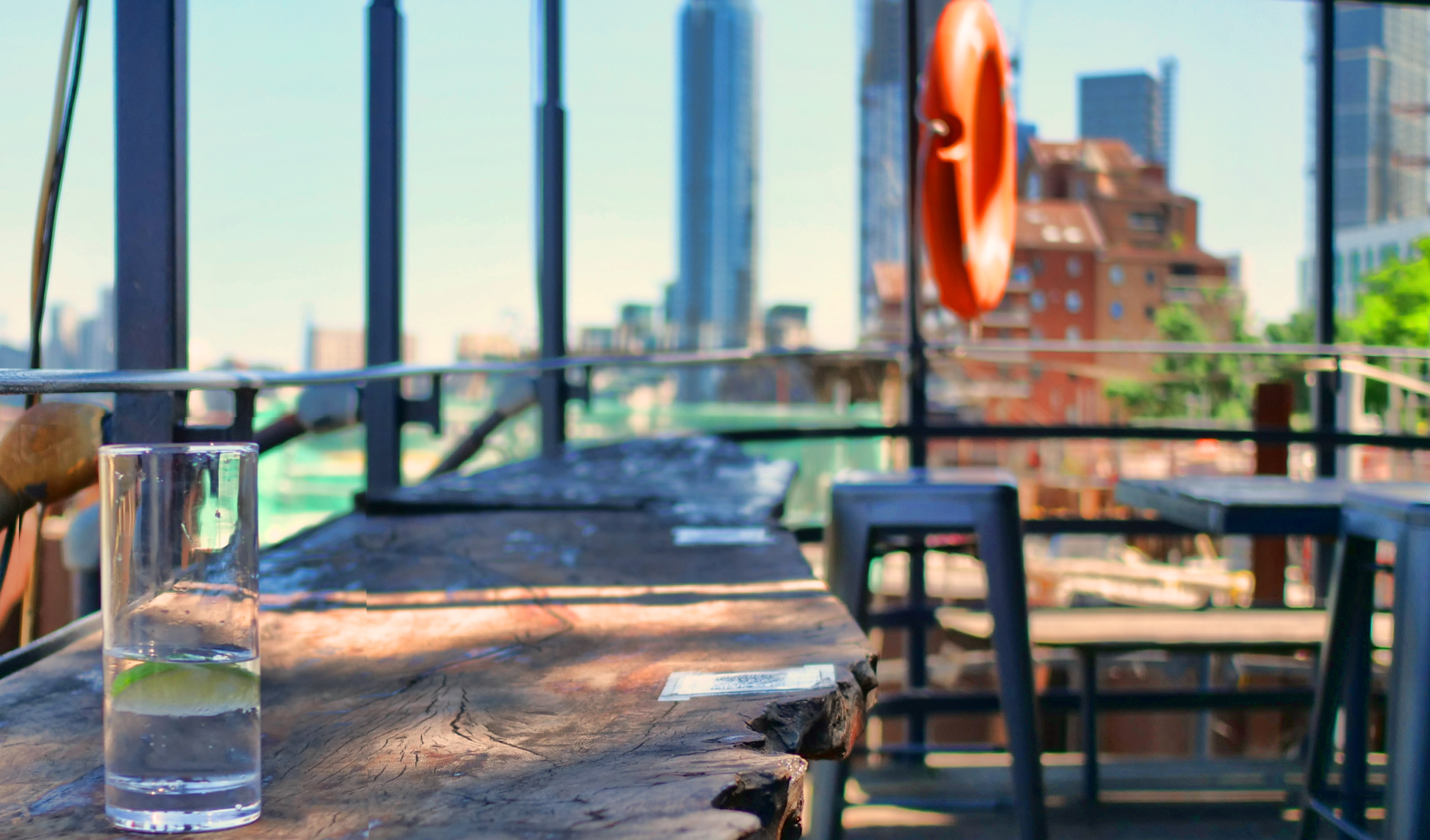 Whole Boat at Battersea Barge, rustic table, ideal for networking events and cocktail receptions. - Banner