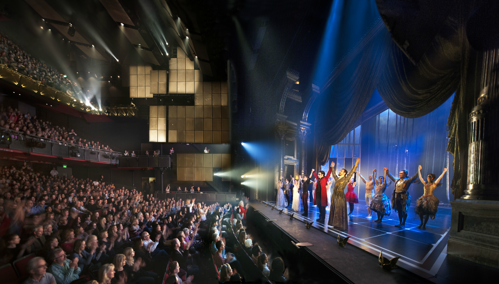 Sadler's Wells Theatre stage with vibrant performance and engaged audience, ideal for events. - Banner