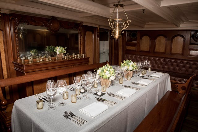 Elegant dining table at Masters Saloon, Cutty Sark for intimate gatherings and corporate dinners.