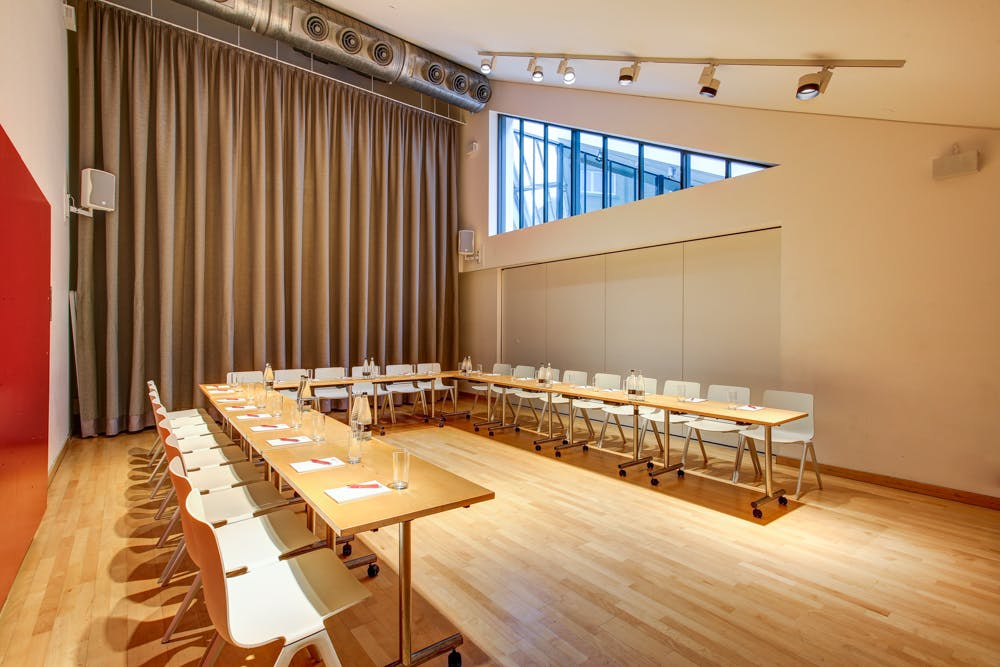 Meeting room at Sadler's Wells with long table, ideal for workshops and corporate events.