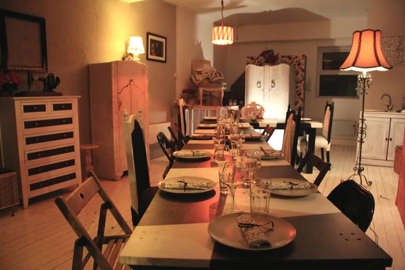 Intimate dining setup in Dalston Popup Loft, perfect for cozy dinner parties and workshops.