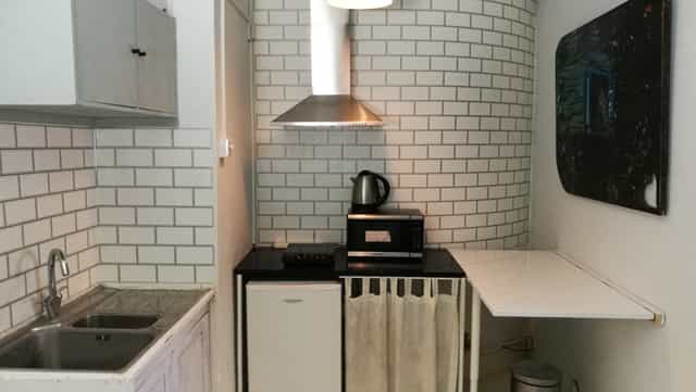 Compact kitchen in Dalston Popup Loft, perfect for event catering and refreshments.