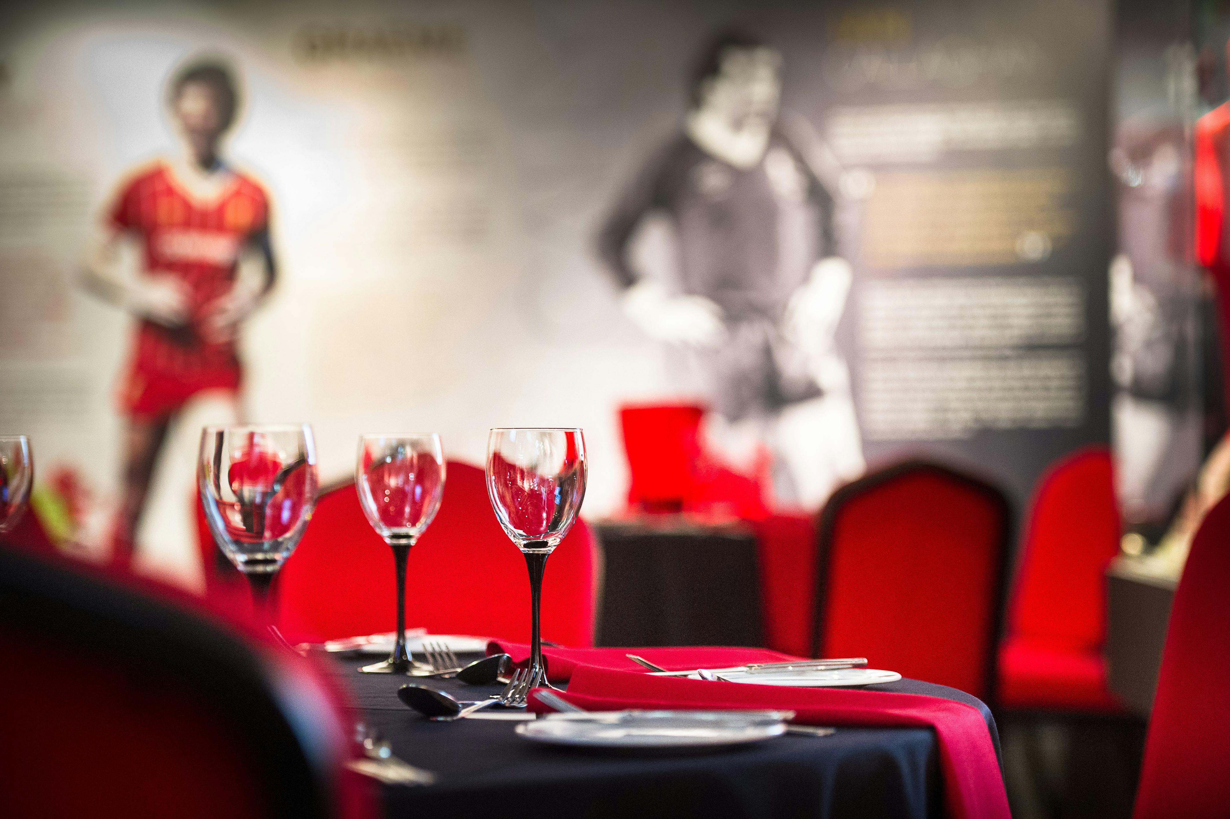 Elegant dining area at Liverpool FC Story for corporate events and private gatherings.