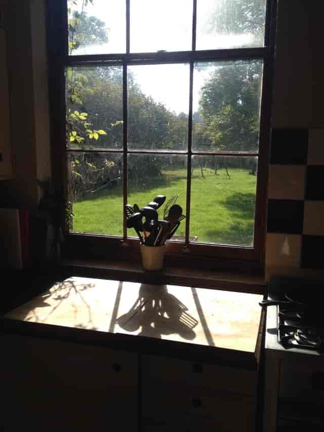 Apple Orchard Farmhouse Kitchen with natural light, perfect for retreats and cooking classes.