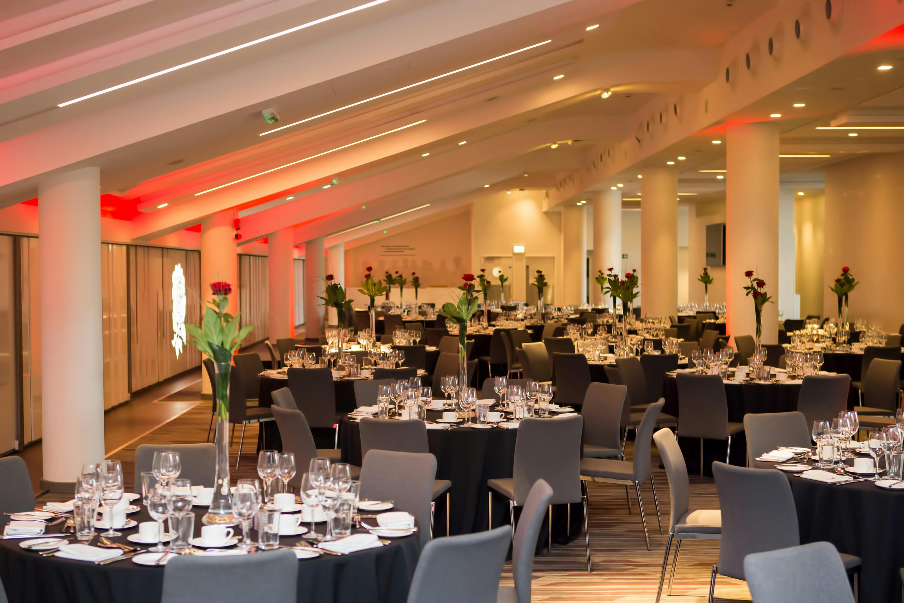 Elegant dinner setup at Spirit of Rugby, Allianz Stadium for corporate events.