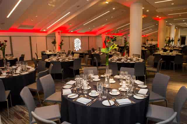 Elegant dinner setup at Spirit of Rugby, Allianz Stadium, perfect for corporate events.