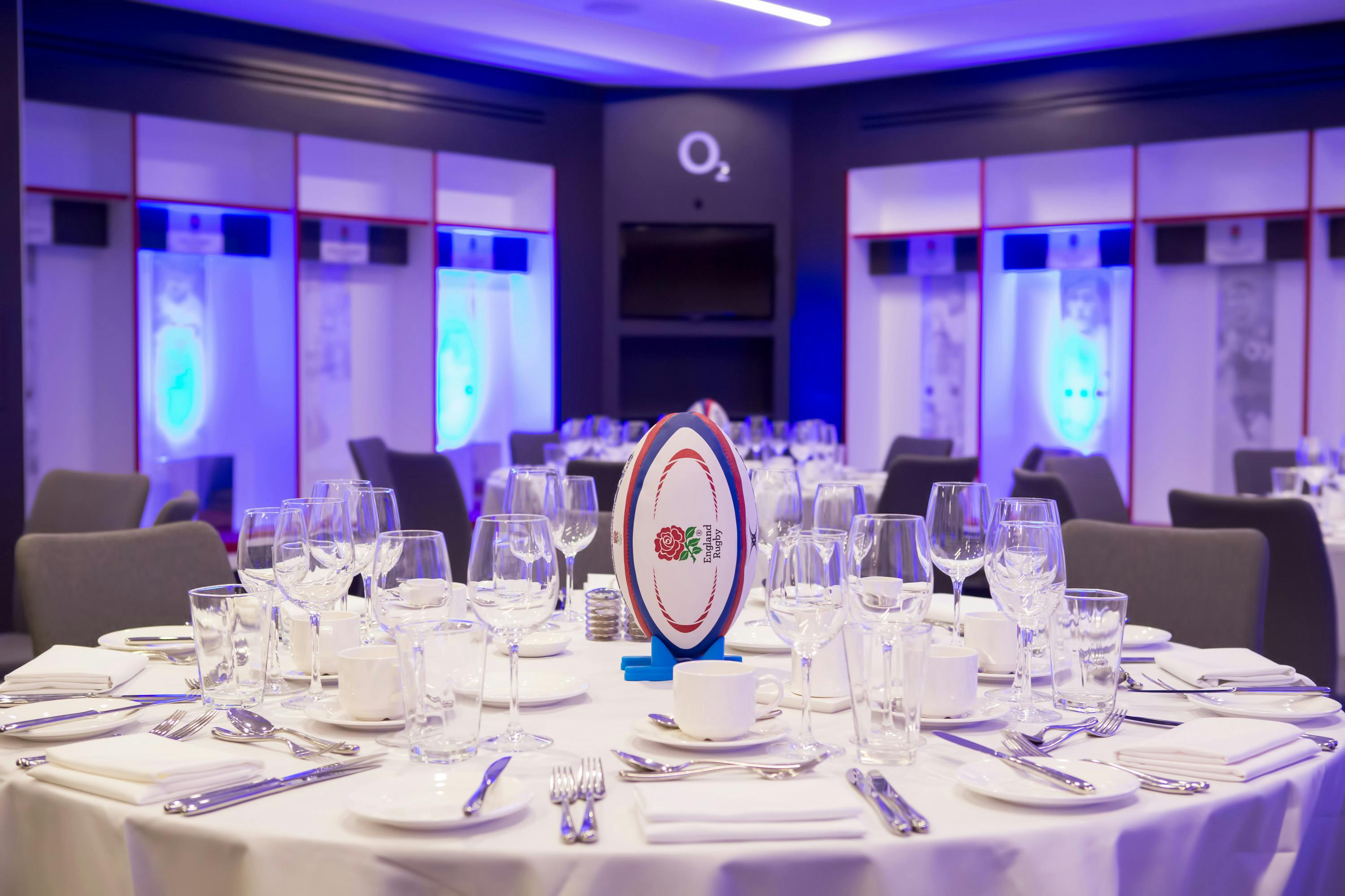 England Changing Room at Allianz Stadium, Twickenham; stylish dining table for corporate events.