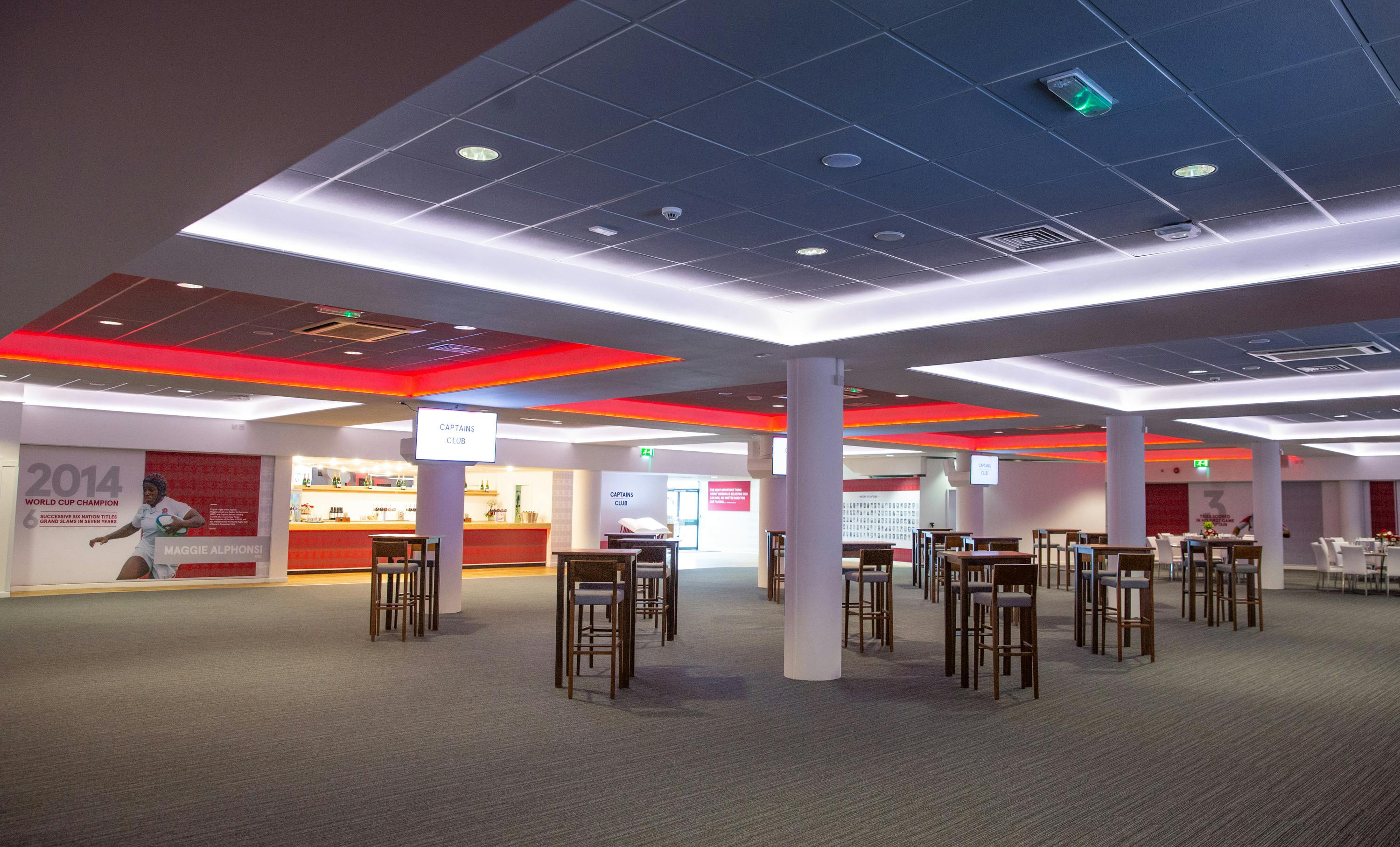 Modern event space at Captains Club, Allianz Stadium, perfect for networking and receptions.