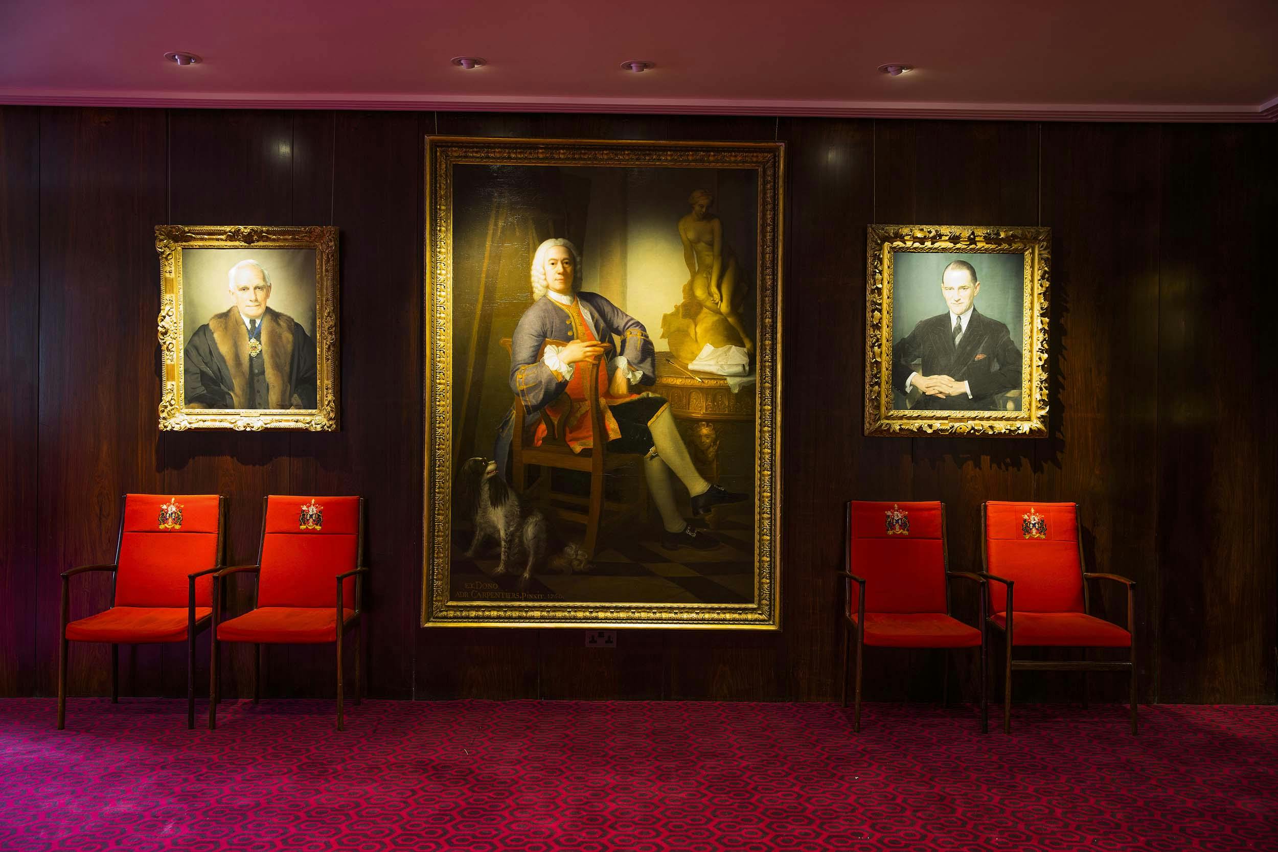 Elegant Court Room in Salters' Hall with plush red seating for corporate events.