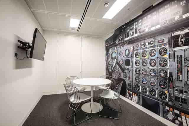 Barbara Hammer breakout room with immersive cockpit wall for high-energy corporate event meetings.