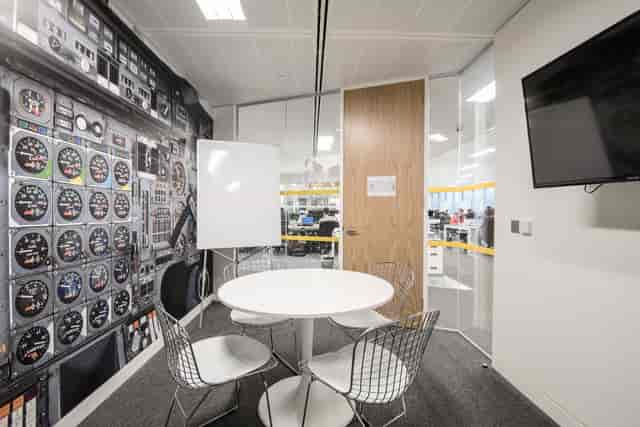 Barbara Hammer at Runway East Moorgate: Cockpit breakout room for agile team brainstorming.