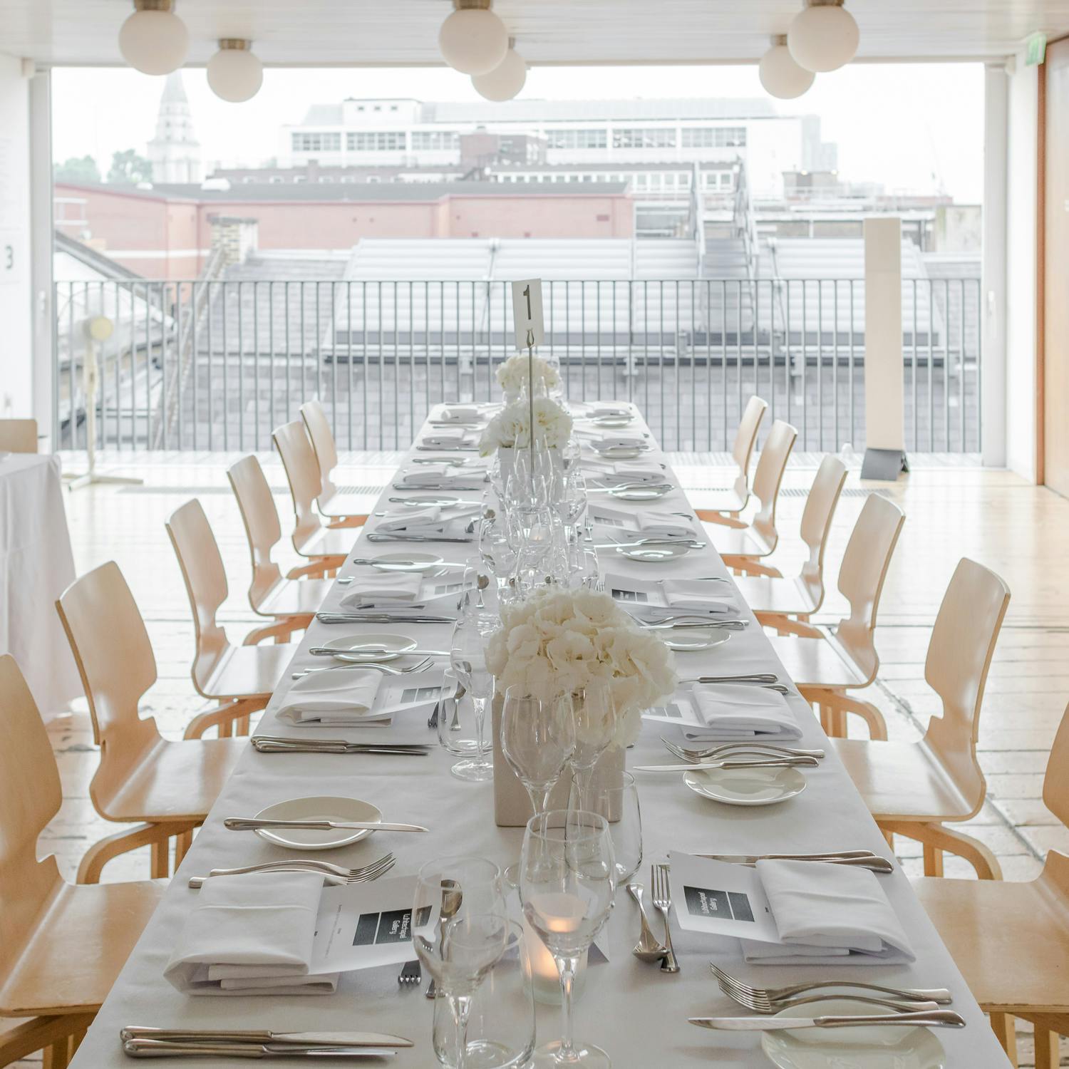 Elegant dining table setup for corporate dinner at Whitechapel Gallery, ideal for events.