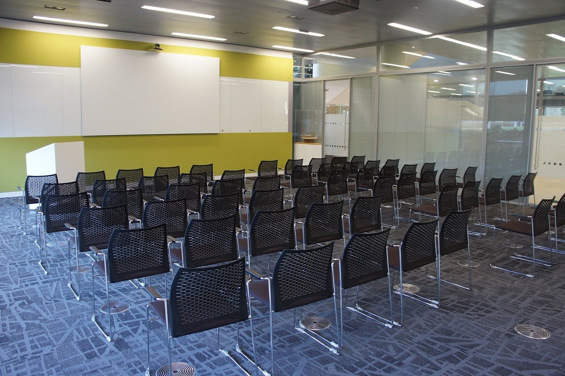 Auditorium in GTC with organized seating for engaging presentations and workshops.