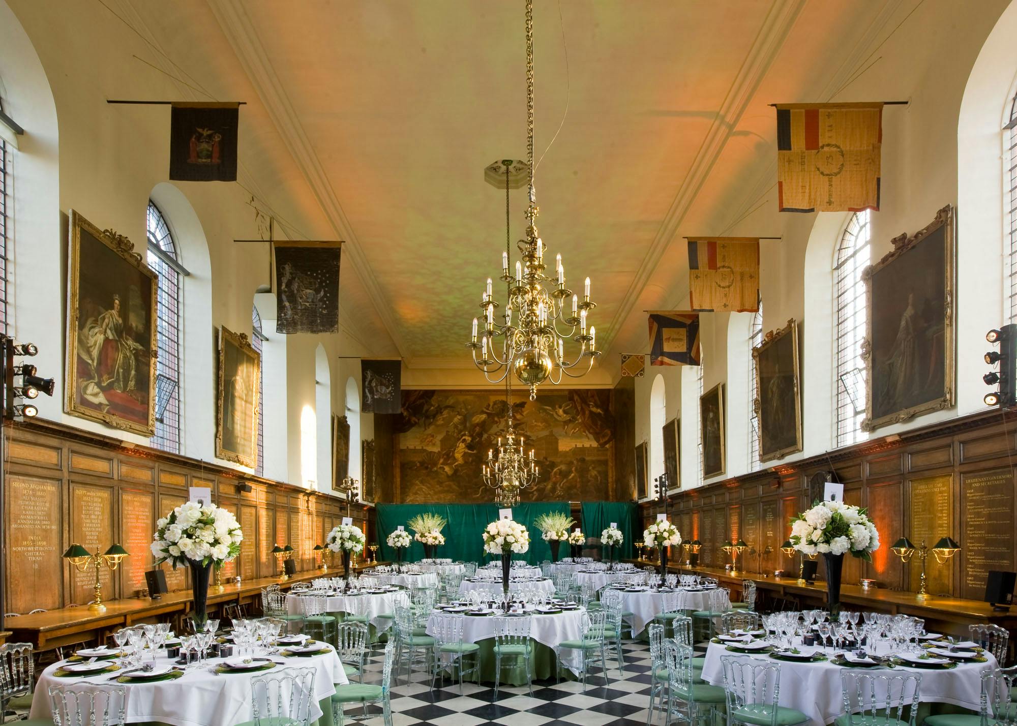 Elegant banquet hall in Royal Hospital Chelsea, perfect for weddings and corporate events.