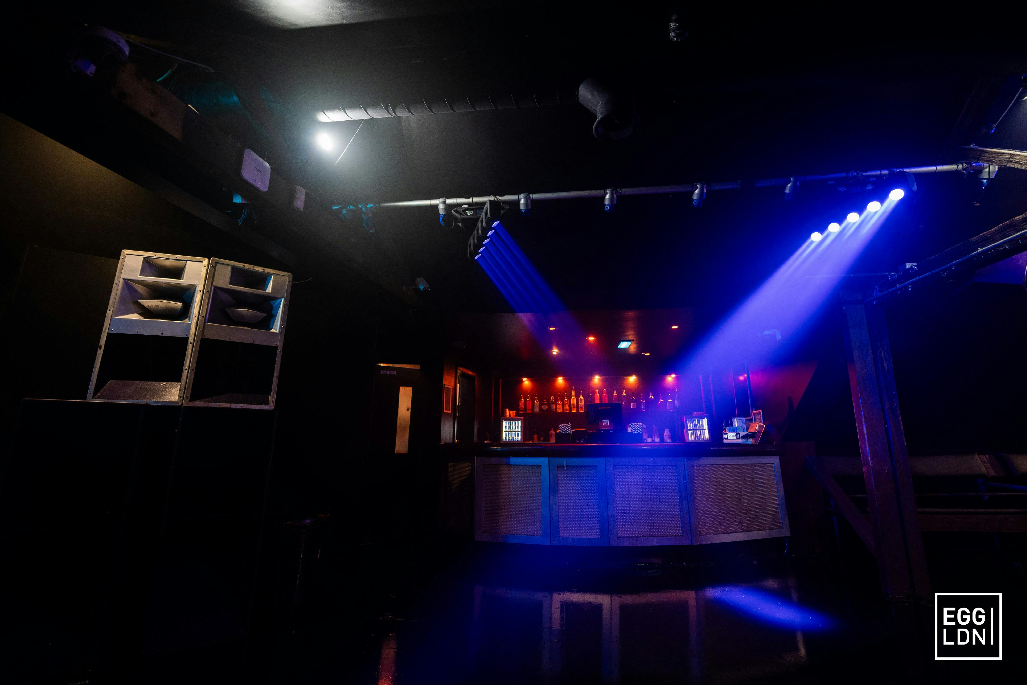 Modern event space at The Loft in Egg LDN with dramatic lighting for evening parties.