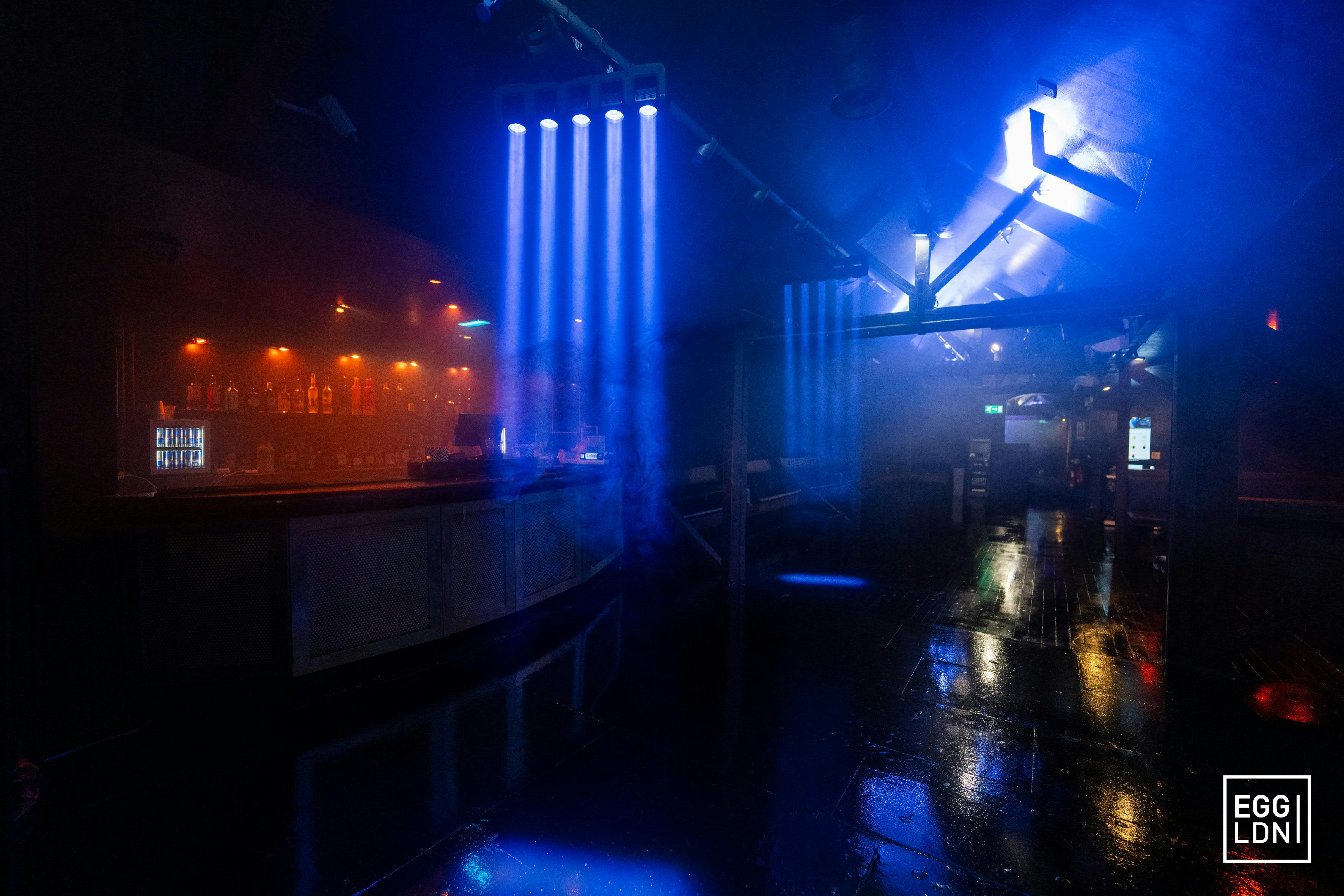 Vibrant event space at The Loft in Egg LDN with dynamic lighting for nightlife events.